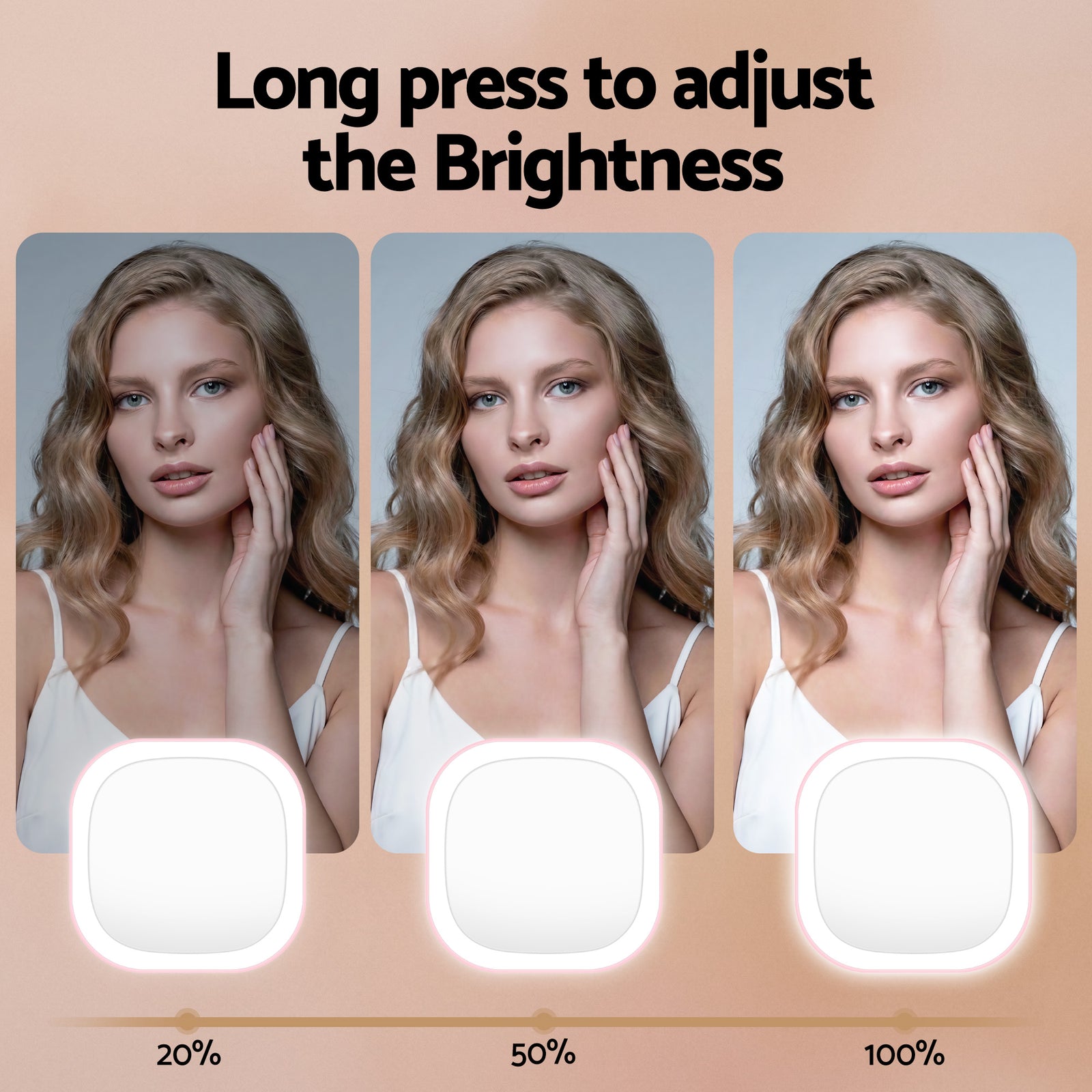 Embellir LED Compact Mirror Lighted Travel Makeup Mirror Pocket-Sized 1x 10x Magnification Square Pink