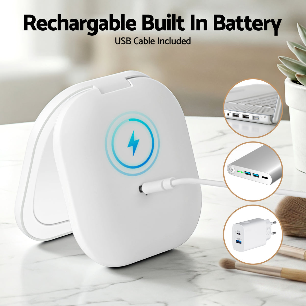 Embellir LED Compact Mirror Lighted Travel Makeup Mirror Pocket-Sized 1x 10x Magnification Square White