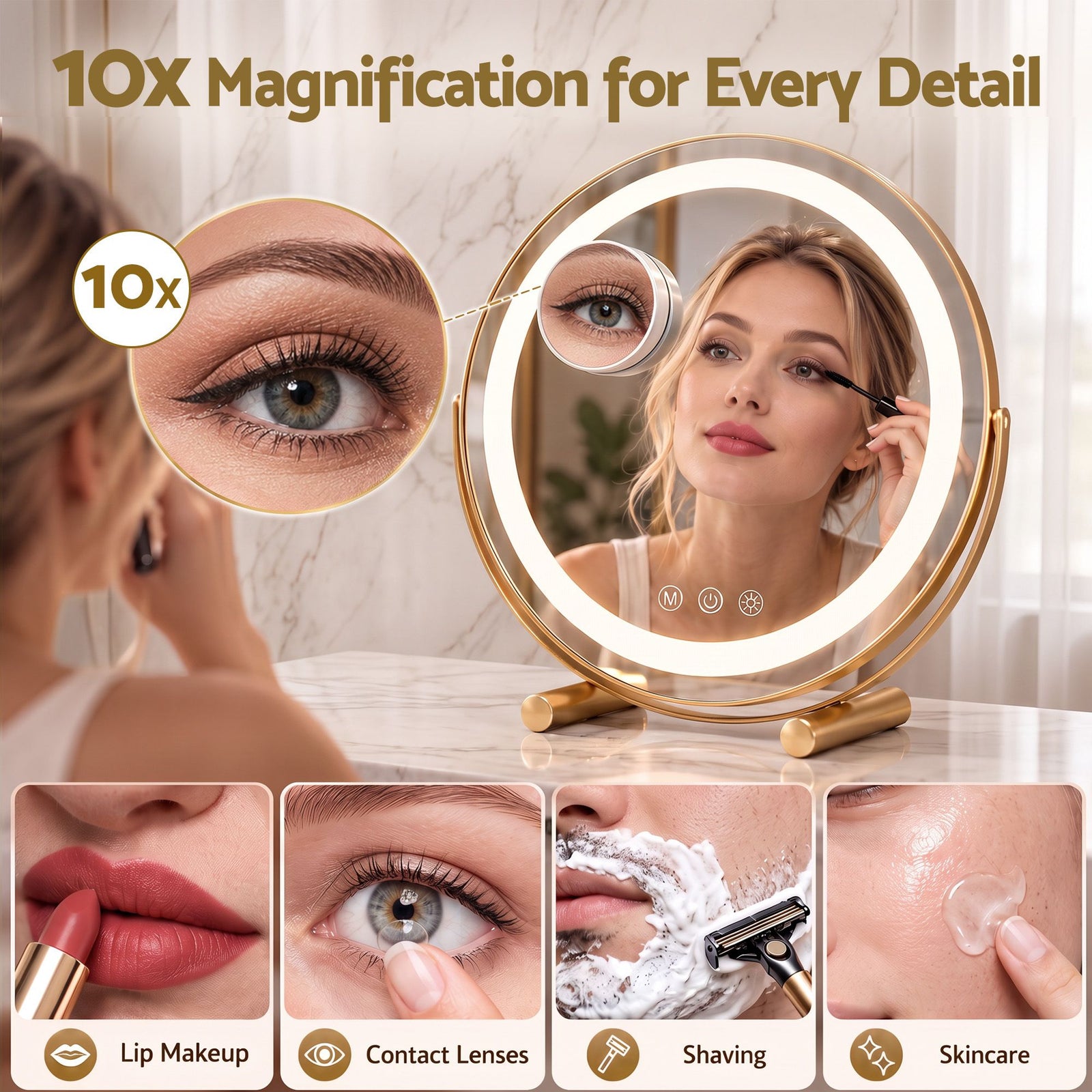 Embellir 50cm Hollywood Makeup Mirror with Lights and 10X Magnifier Round Gold