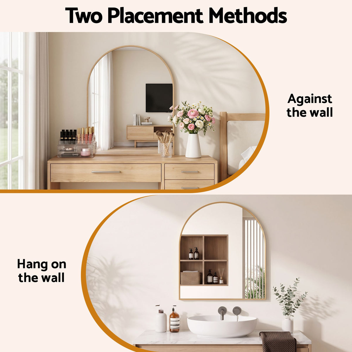 Embellir Arch Wall Mirror, Decorative Gold Frame Mirrors, 86x81cm Bathroom Vanity Mirror, Slim Frame for Living Room Entryway Bedroom Decor