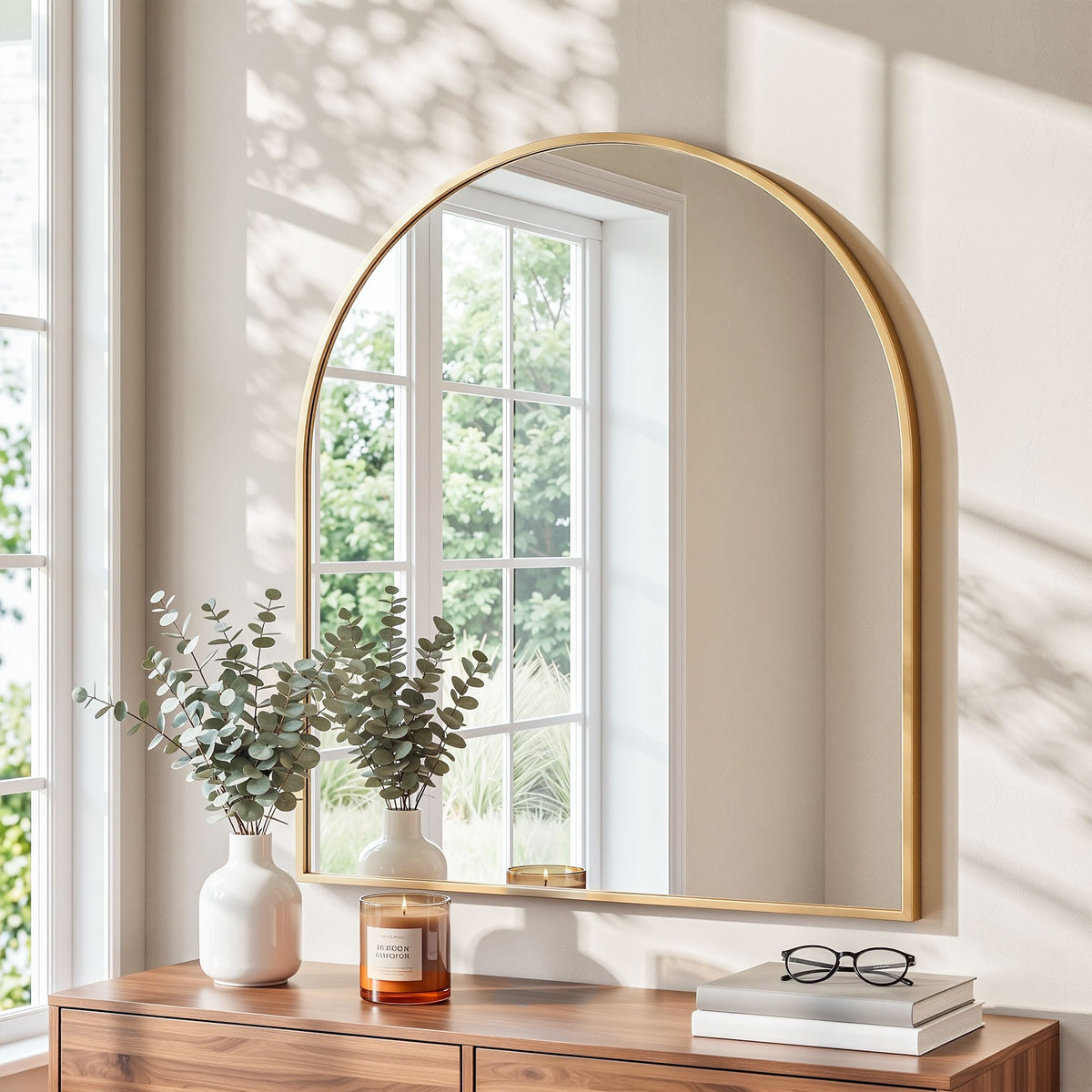 Embellir Arch Wall Mirror, Decorative Gold Frame Mirrors, 86x81cm Bathroom Vanity Mirror, Slim Frame for Living Room Entryway Bedroom Decor