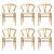 1 Set of 6 Artiss Dining Chairs Wooden Rattan Seat Wishbone Back