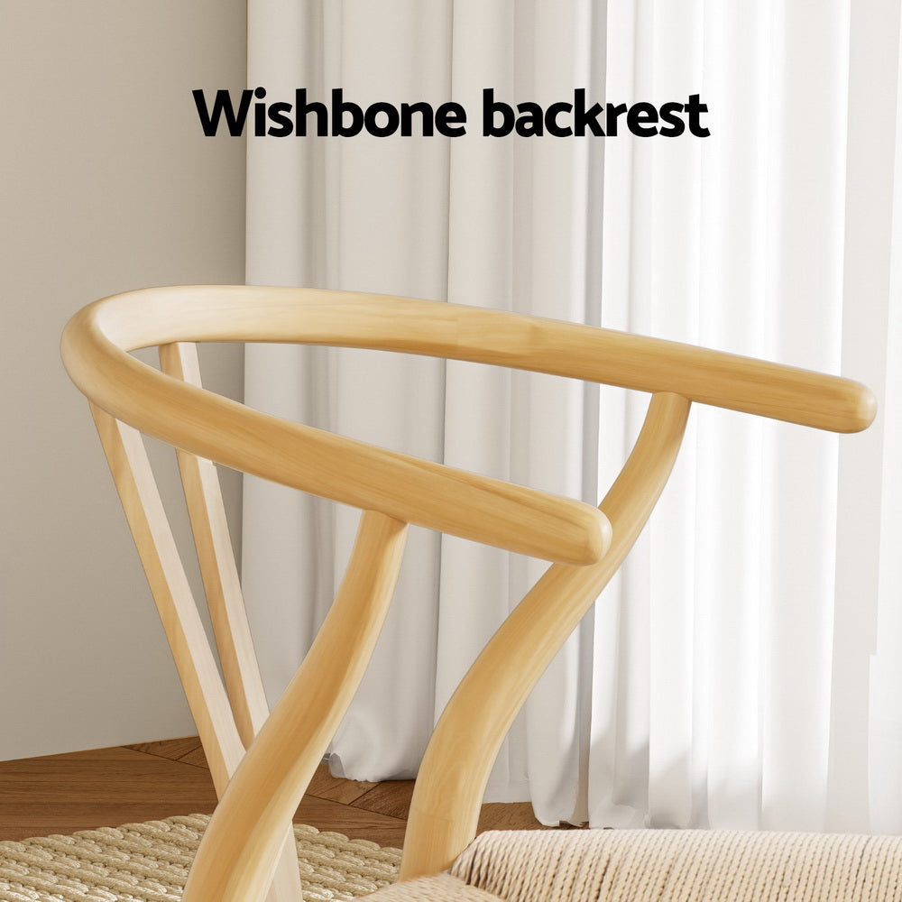 1 Set of 6 Artiss Dining Chairs Wooden Rattan Seat Wishbone Back