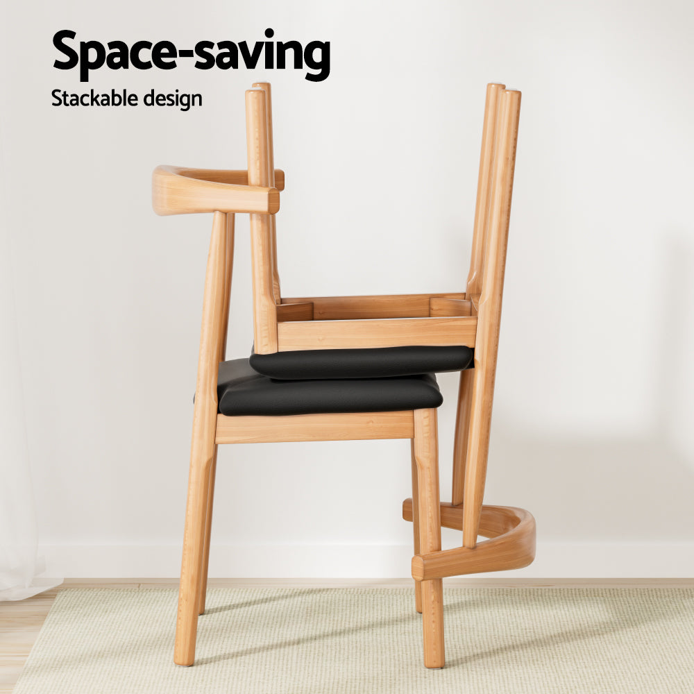 Artiss 4x Dining Chairs Rubber Wood Leather Seat Black
