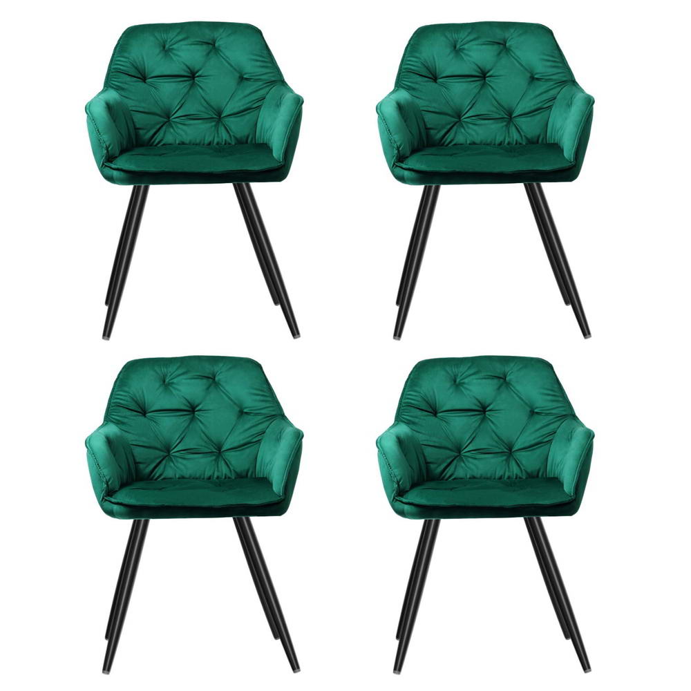 Artiss Dining Chairs Set of 4 Velvet Diamond Tufted Armchair Green