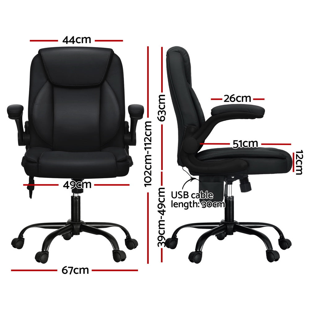 Artiss 2 Point Massage Office Chair Leather Mid Back Black