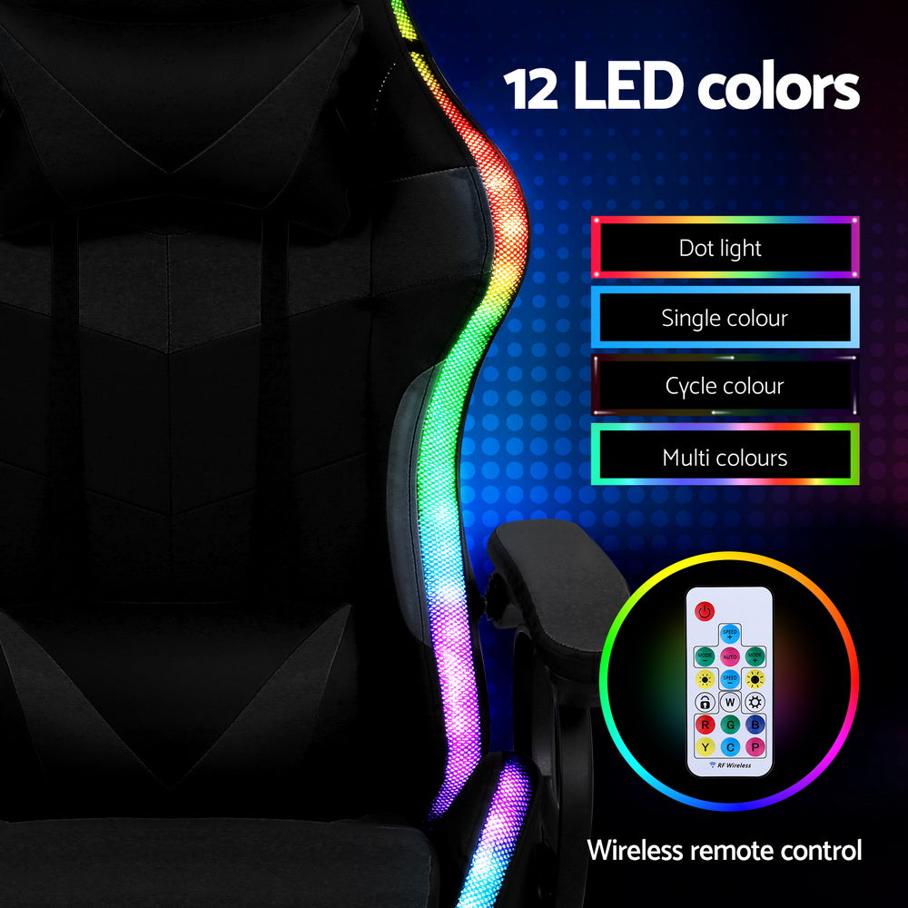 Artiss Gaming Office Chair 12 RGB LED Massage Computer Work Seat Footrest Black