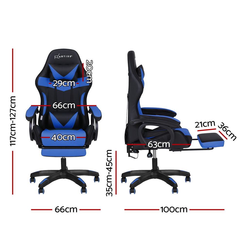 Artiss Gaming Office Chair 12 RGB LED Massage Computer Work Seat Footrest Blue