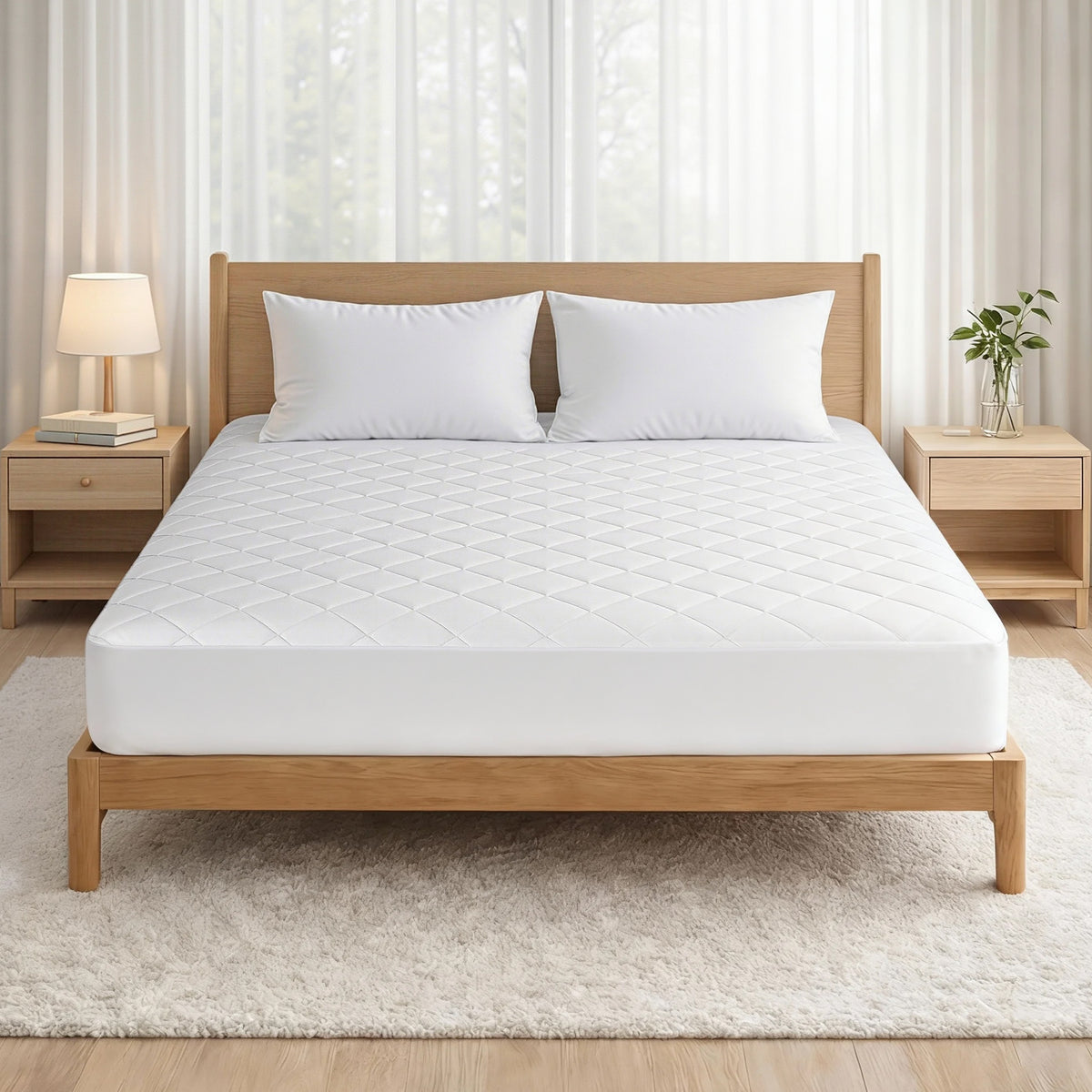Giselle Waterproof Mattress Protector 100% Cotton Quilted Fitted Cover Queen