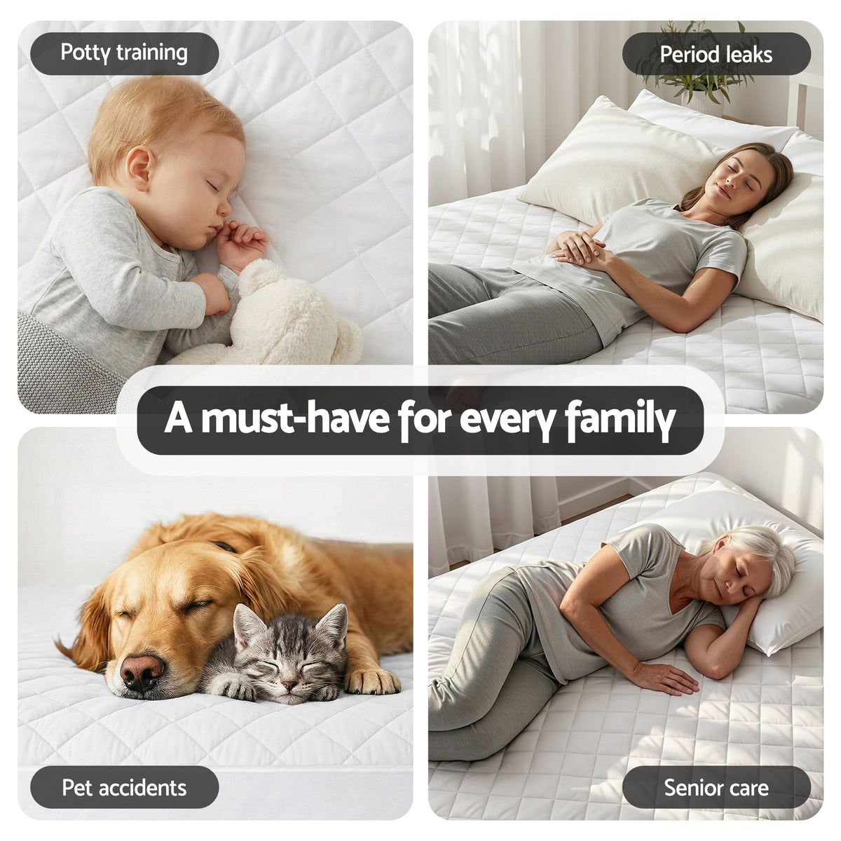 Giselle Waterproof Mattress Protector 100% Cotton Quilted Fitted Cover Single