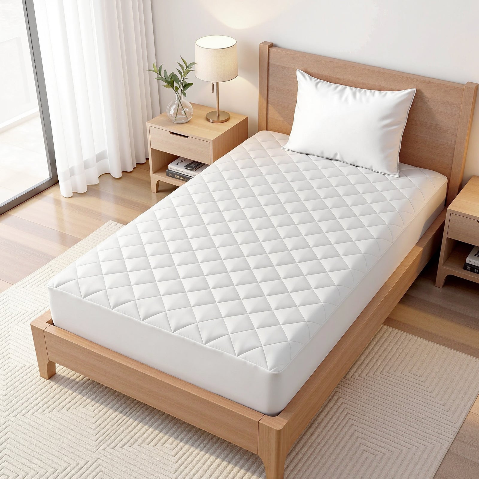 Giselle Waterproof Mattress Protector 100% Cotton Quilted Fitted Cover Single