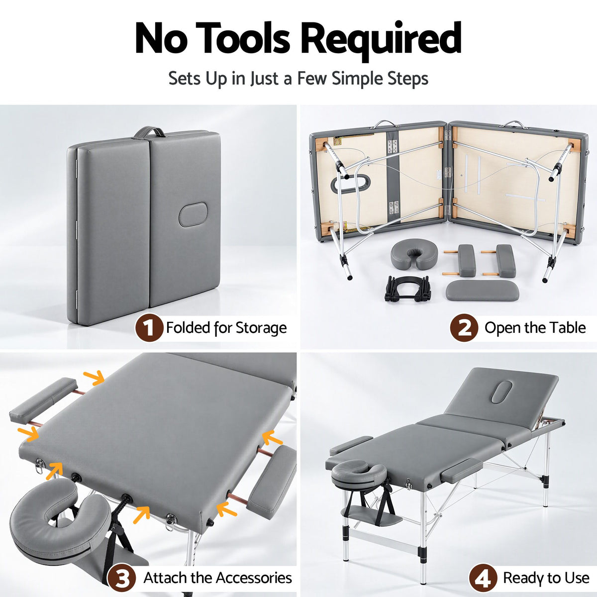 Zenses 3-Fold Portable Massage Table 75cm Adjustable Backrest & Height, Aluminium Beauty Bed Grey
