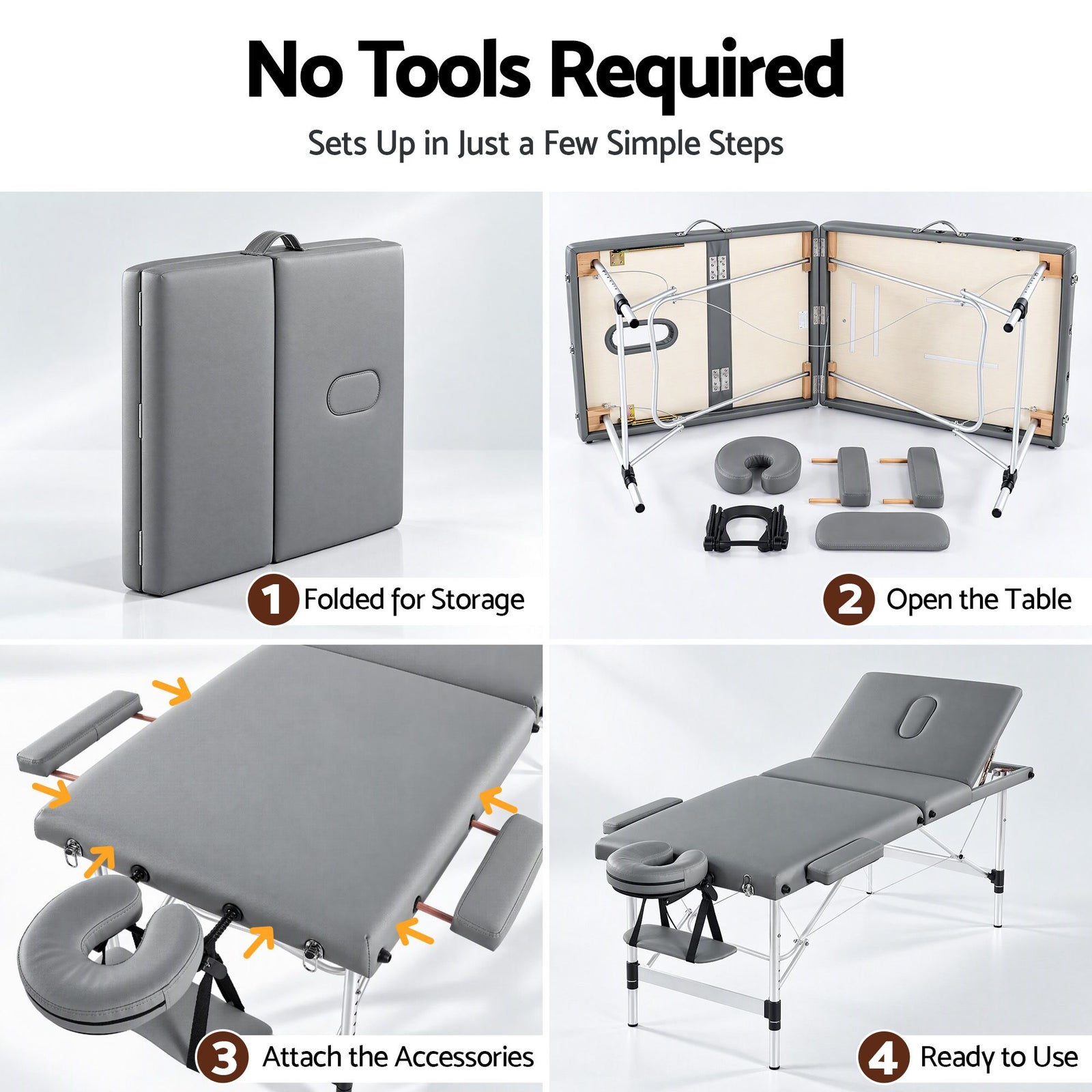 Zenses 3-Fold Portable Massage Table 75cm Adjustable Backrest & Height, Aluminium Beauty Bed Grey