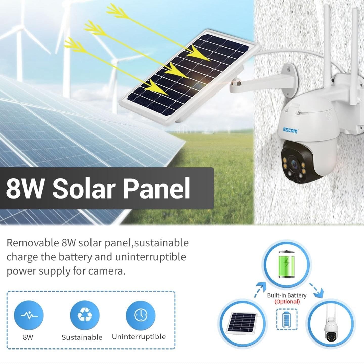 Waterproof Wifi Solar Camera With Night Vision & Motion Detection & Two Way Audio & Ptz Control-1915197592388636674