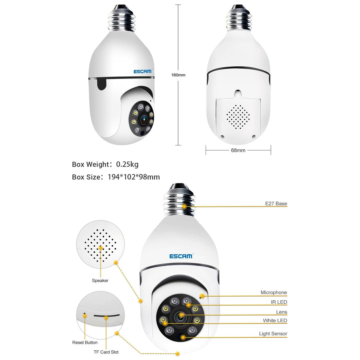 1080P Wifi Light Bulb Camera With Motion Detection Night Vision And Two-Way Audio-1915197294404308993