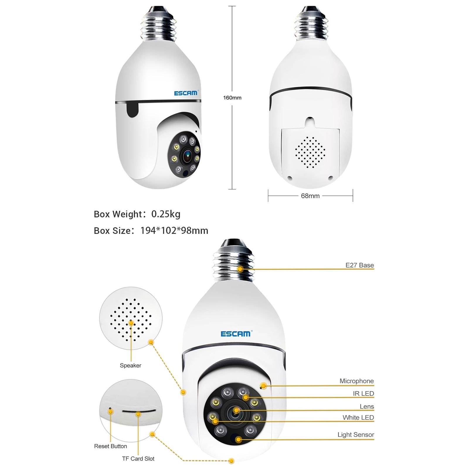 1080P Wifi Light Bulb Camera With Motion Detection Night Vision And Two-Way Audio-1915197294404308993