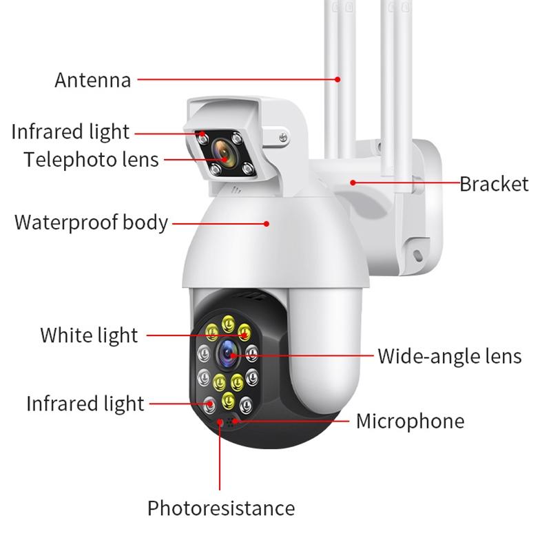 Waterproof Panoramic Ptz Wifi Camera With Dual Lens 1080P Resolution Two-Way Voice Intercom Smart Alarm And Video Playback. Supports Day / Night Full Colour And 128Gb Tf Card.-1915196619142336518