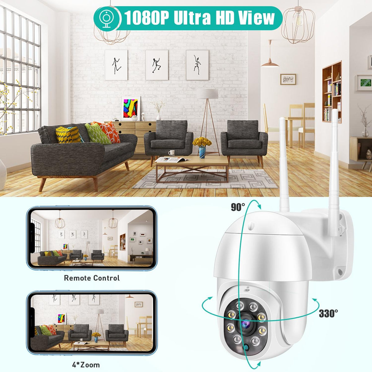 Waterproof Ptz Wifi Camera With Night Vision & Two-Way Voice Intercom & Motion Detection-1915196610644676611