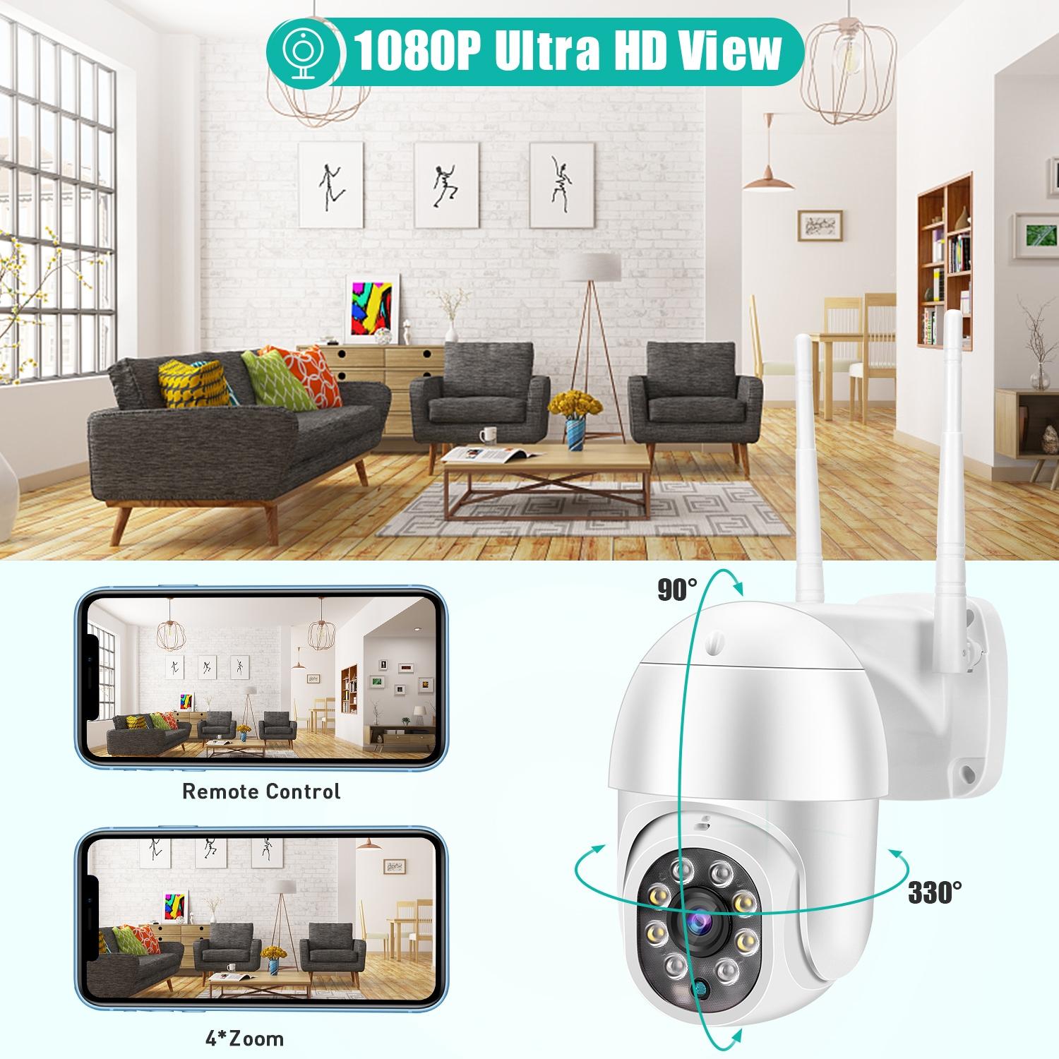Waterproof Ptz Wifi Camera With Night Vision & Two-Way Voice Intercom & Motion Detection-1915196610644676611