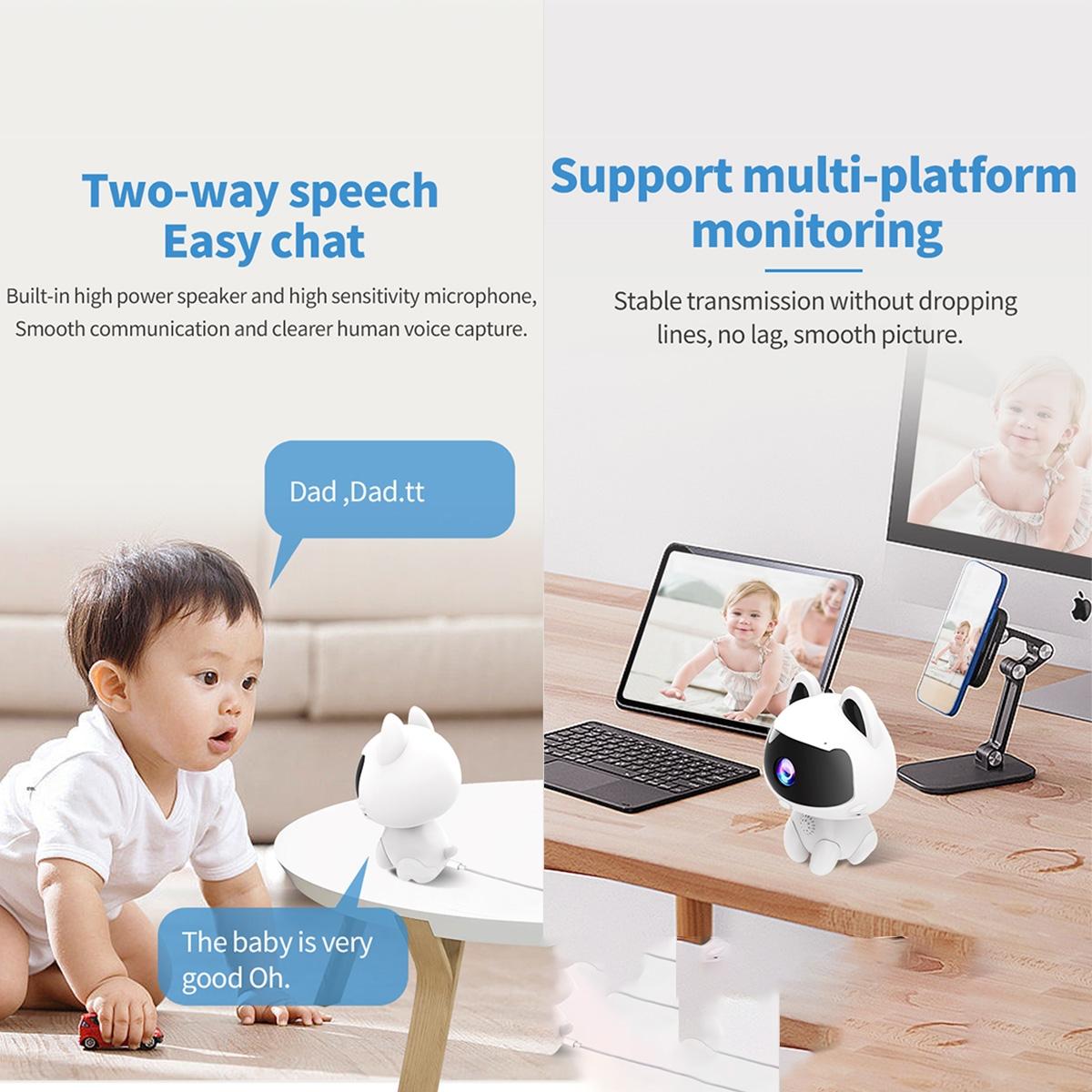 Smart Home Camera With Night Vision & Two-Way Voice & Motion Detection - Cute Pets White-1964932158812459016