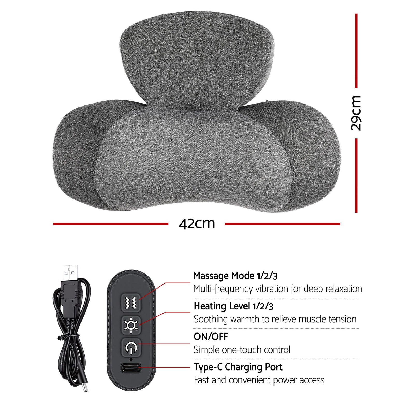 Livemor 2-in-1 Neck Massager Pillow with Heat, Memory Foam Cervical Support for Relief, 3-Speed Vibration & 3-Level Thermal Therapy, Type-C Rechargeable Massage Pillow for Neck & Shoulder