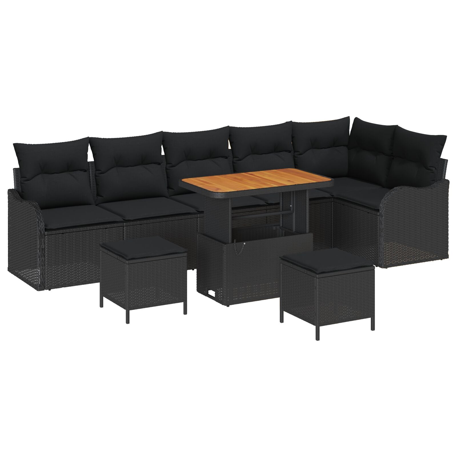 9 Piece Garden Sofa Set with Cushions Black Poly Rattan Acacia, vidaXL 2-Seater Garden Sofa with Storage & Cushions Black Poly Rattan, vidaXL 3 Piece Garden Dining Set with Cushions Black Poly Rattan Acacia