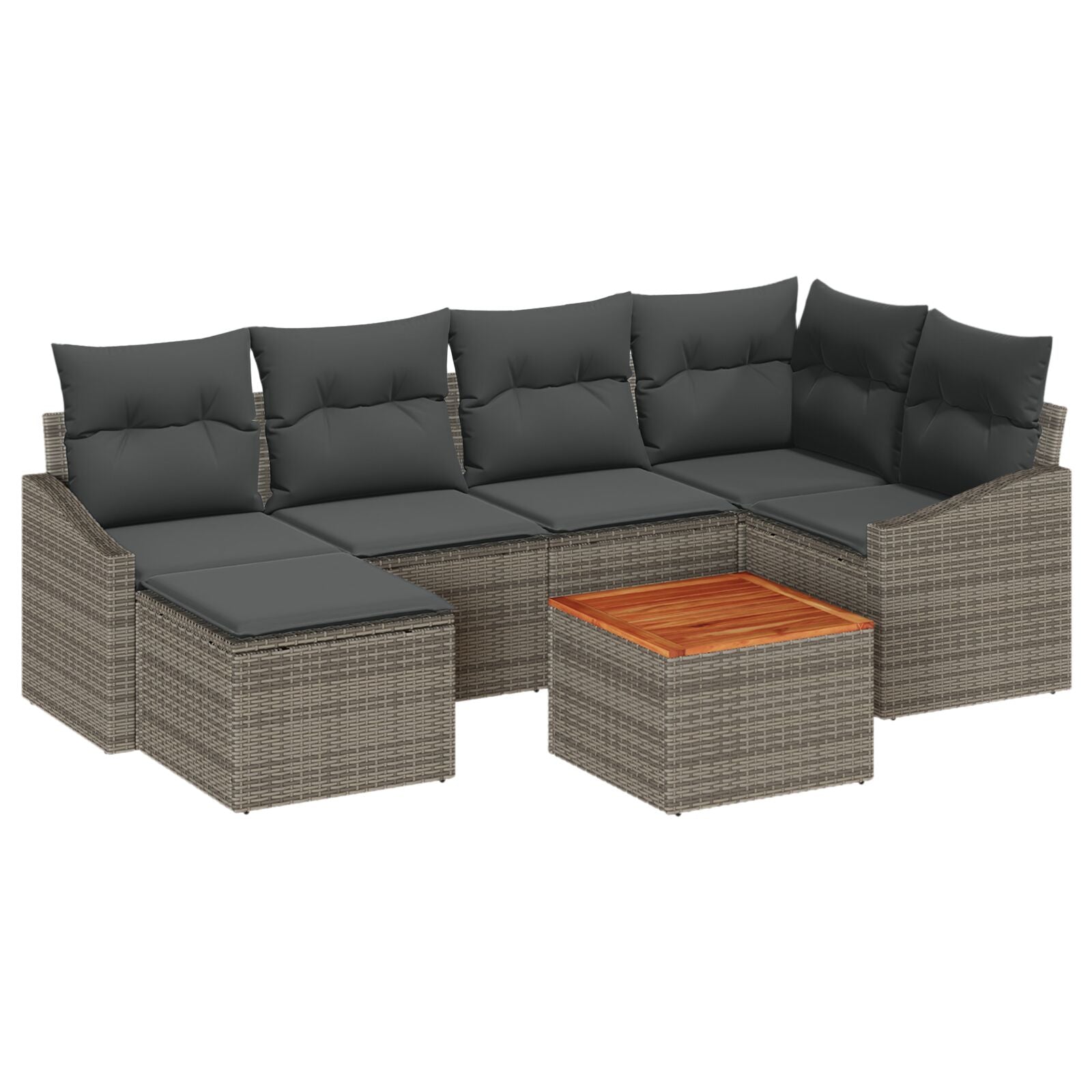7 Piece Garden Sofa Set with Cushions Grey Poly Rattan Acacia