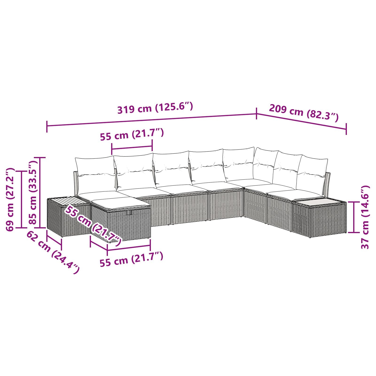 8 Piece Garden Sofa Set with Cushions Black Poly Rattan