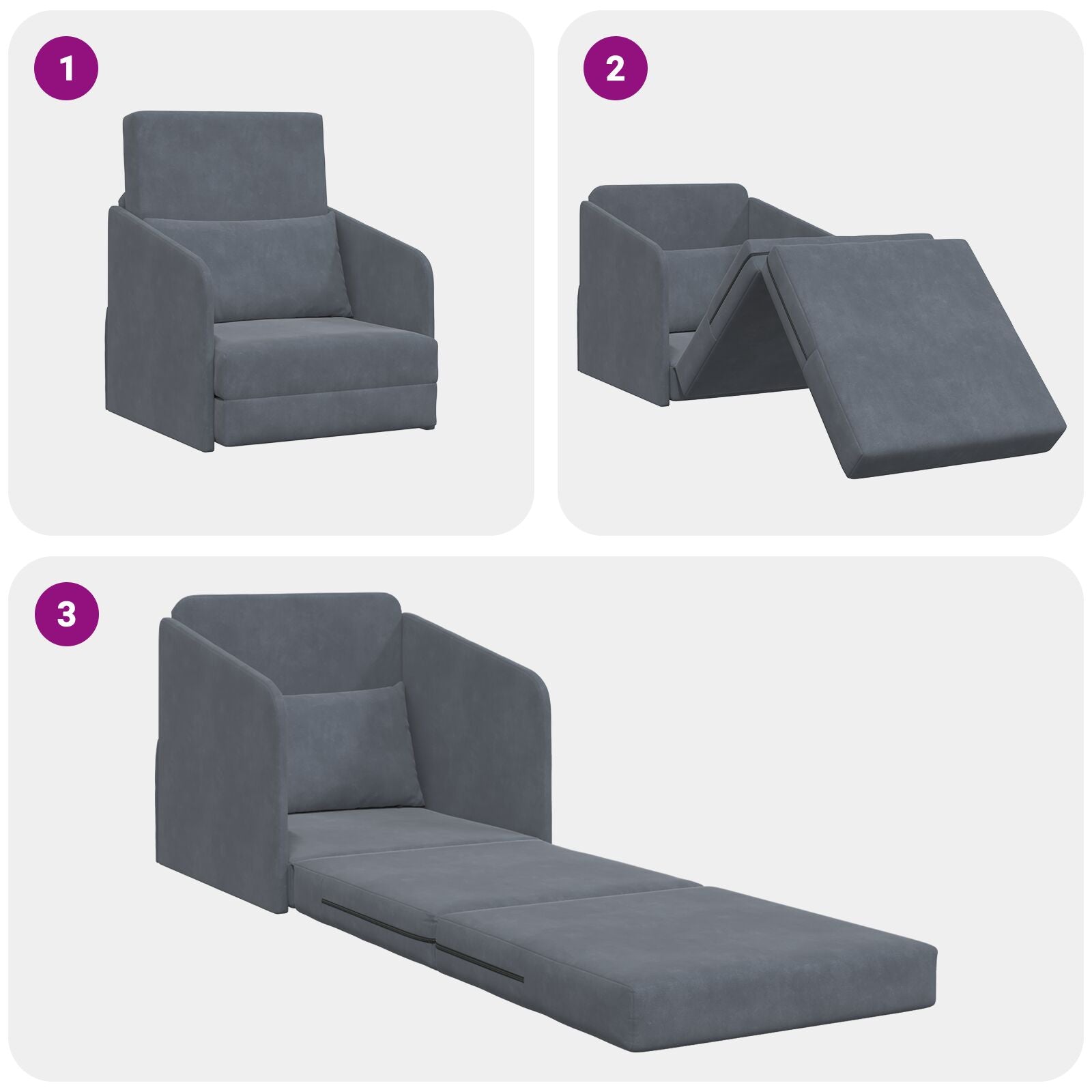 Floor Sofa Bed 2-in-1 Dark Grey 65x80x83 cm Velvet