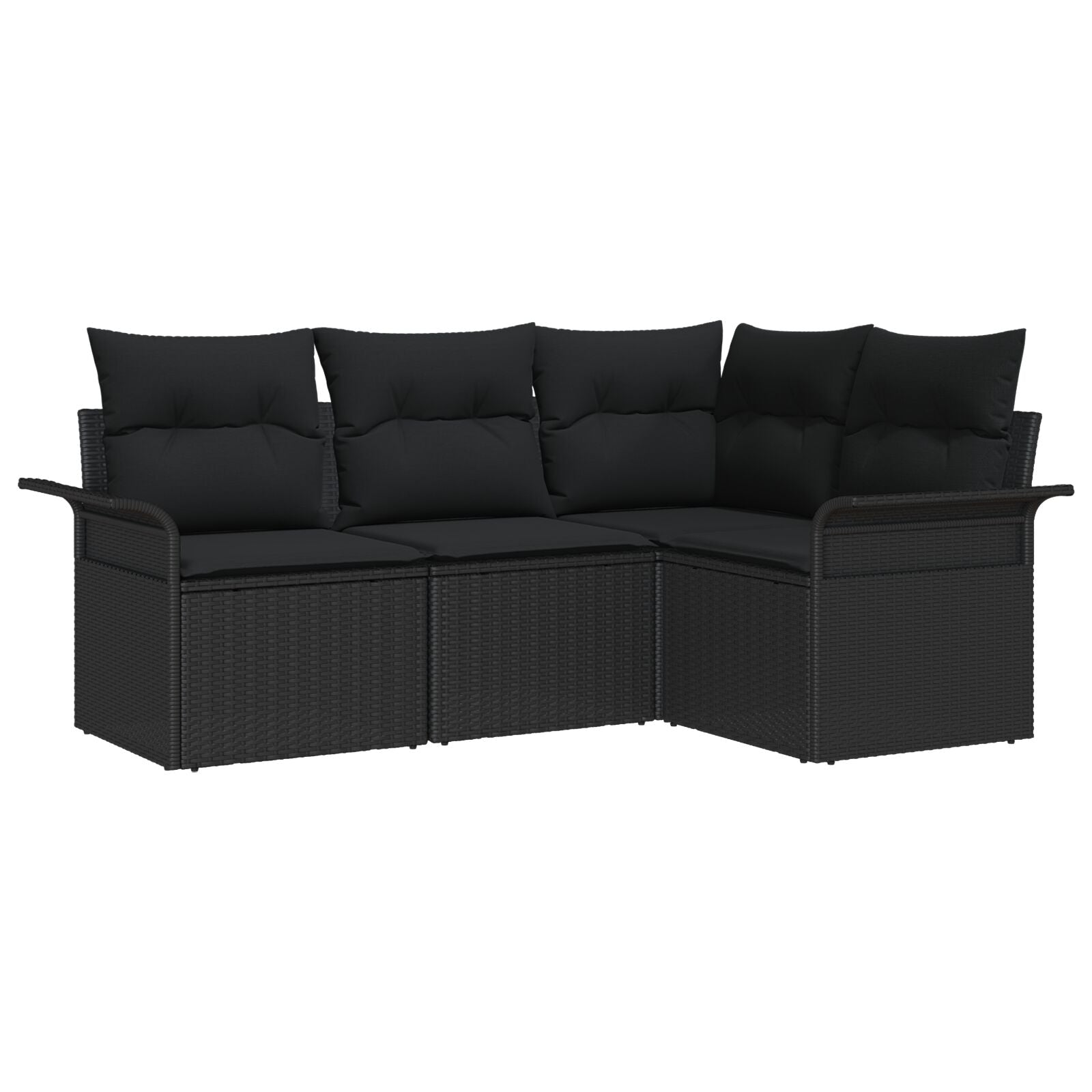 4 Piece Garden Sofa Set with Cushions Black Poly Rattan, vidaXL 2-Seater Garden Sofa with Storage & Cushions Black Poly Rattan