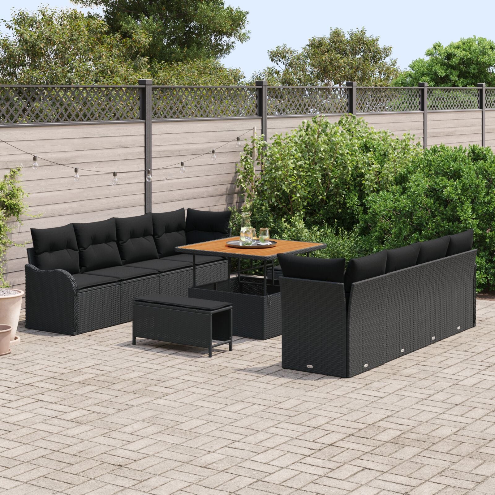 11 Piece Garden Sofa Set with Cushions Black Poly Rattan Acacia, vidaXL 2-Seater Garden Sofa with Cushions Black Poly Rattan, vidaXL 3 Piece Garden Dining Set with Cushions Black Poly Rattan Acacia