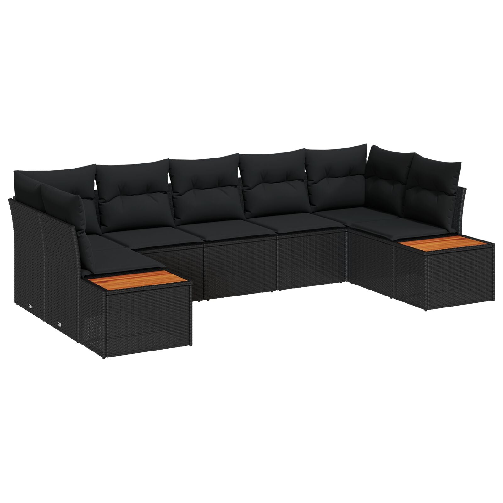 7 Piece Garden Sofa Set with Cushions Black Poly Rattan Acacia, vidaXL 2-Seater Garden Sofa with Storage&Cushions Black Poly Rattan