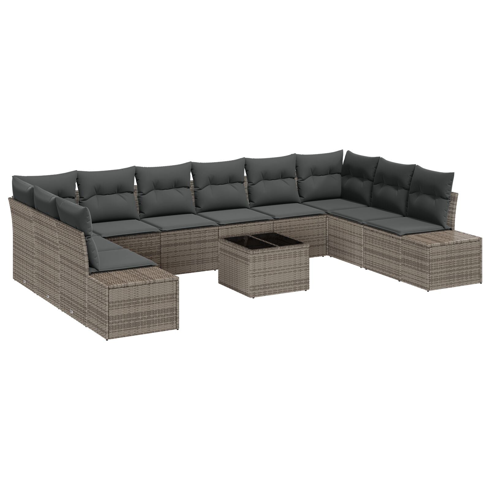 10 Piece Garden Sofa Set with Cushions Black Poly Rattan