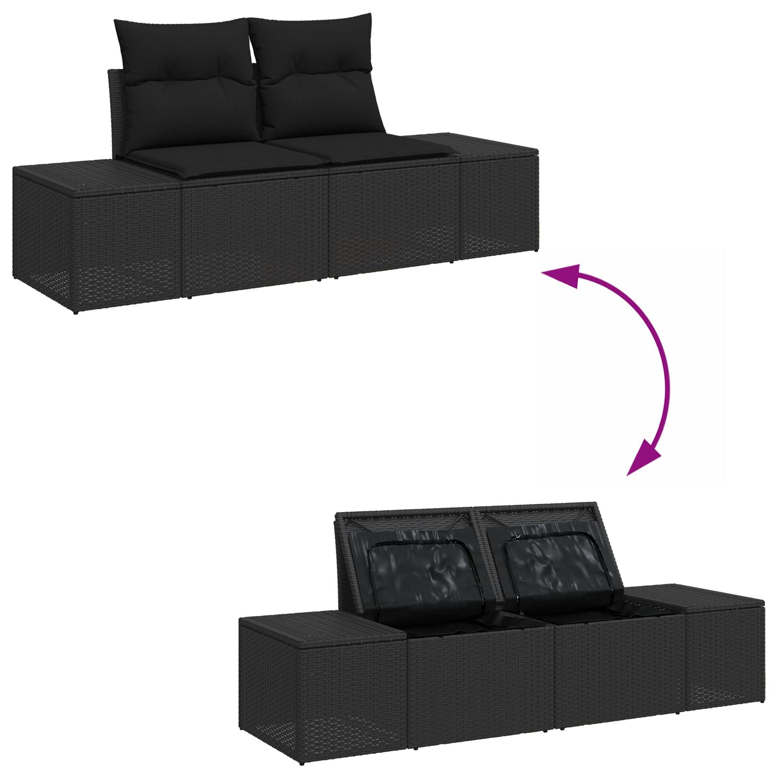 8 Piece Garden Sofa Set with Cushions Black Poly Rattan Acacia