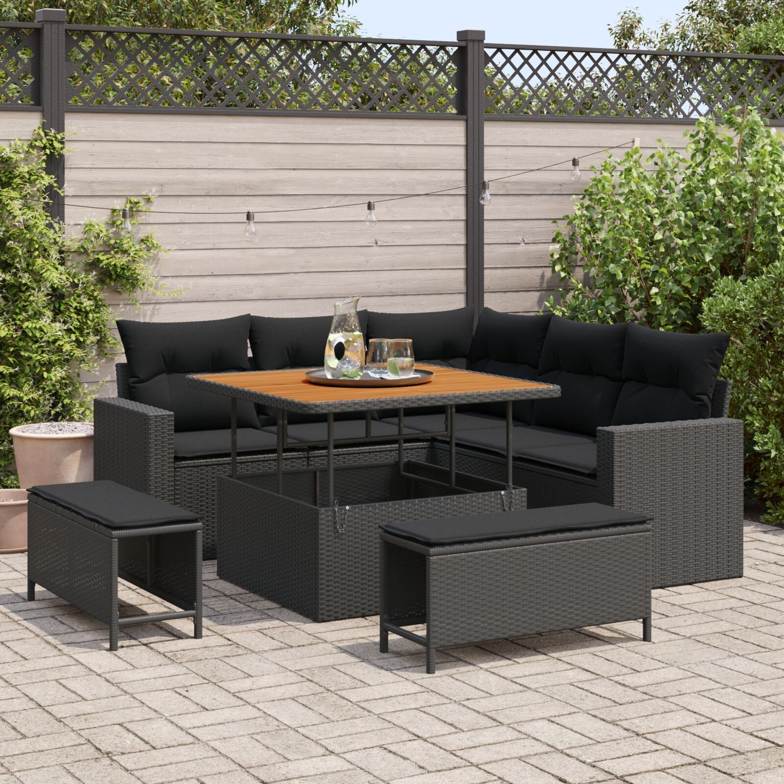 8 Piece Garden Sofa Set with Cushions Black Poly Rattan Acacia, vidaXL 3 Piece Garden Dining Set with Cushions Black Poly Rattan Acacia