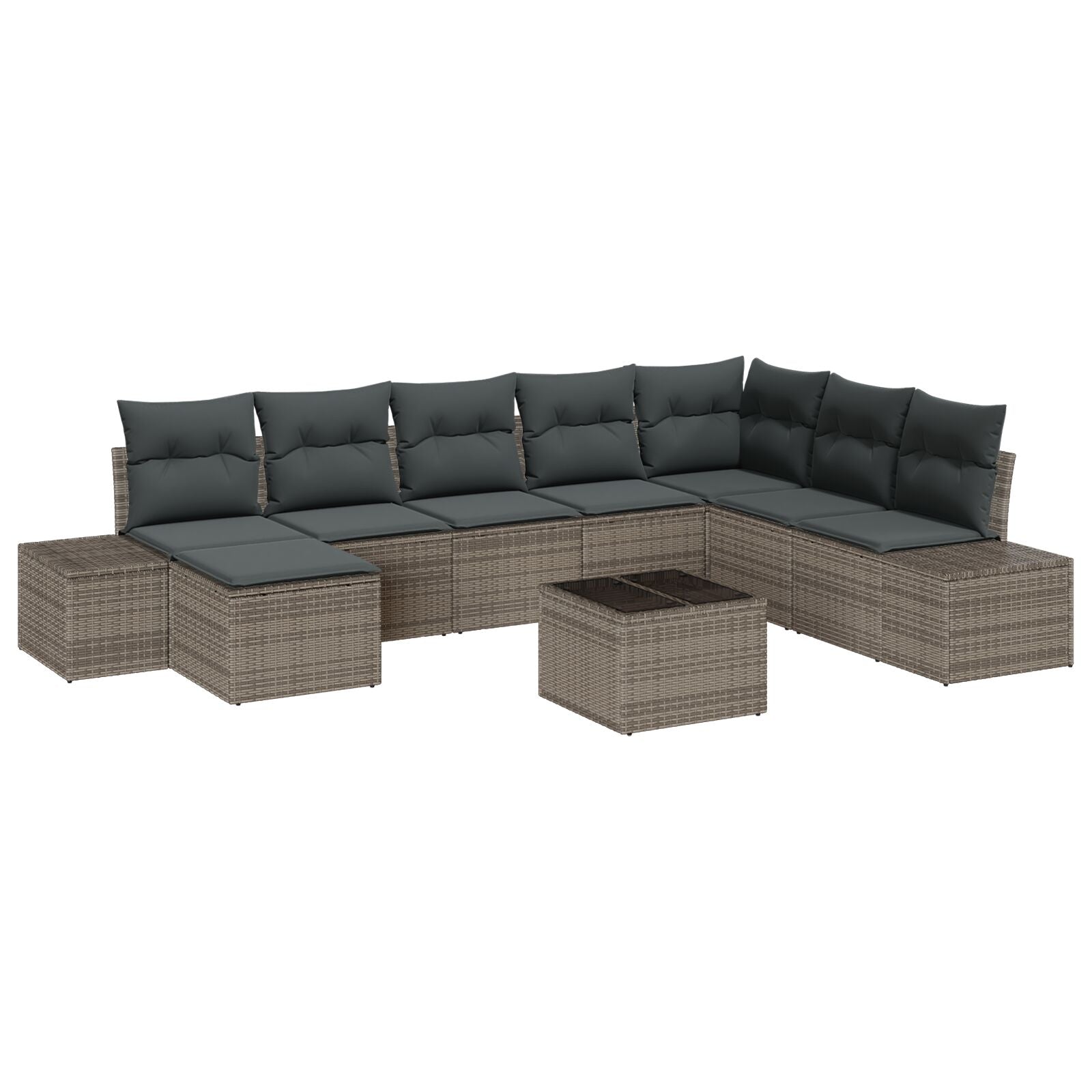 8 Piece Garden Sofa Set with Cushions Black Poly Rattan