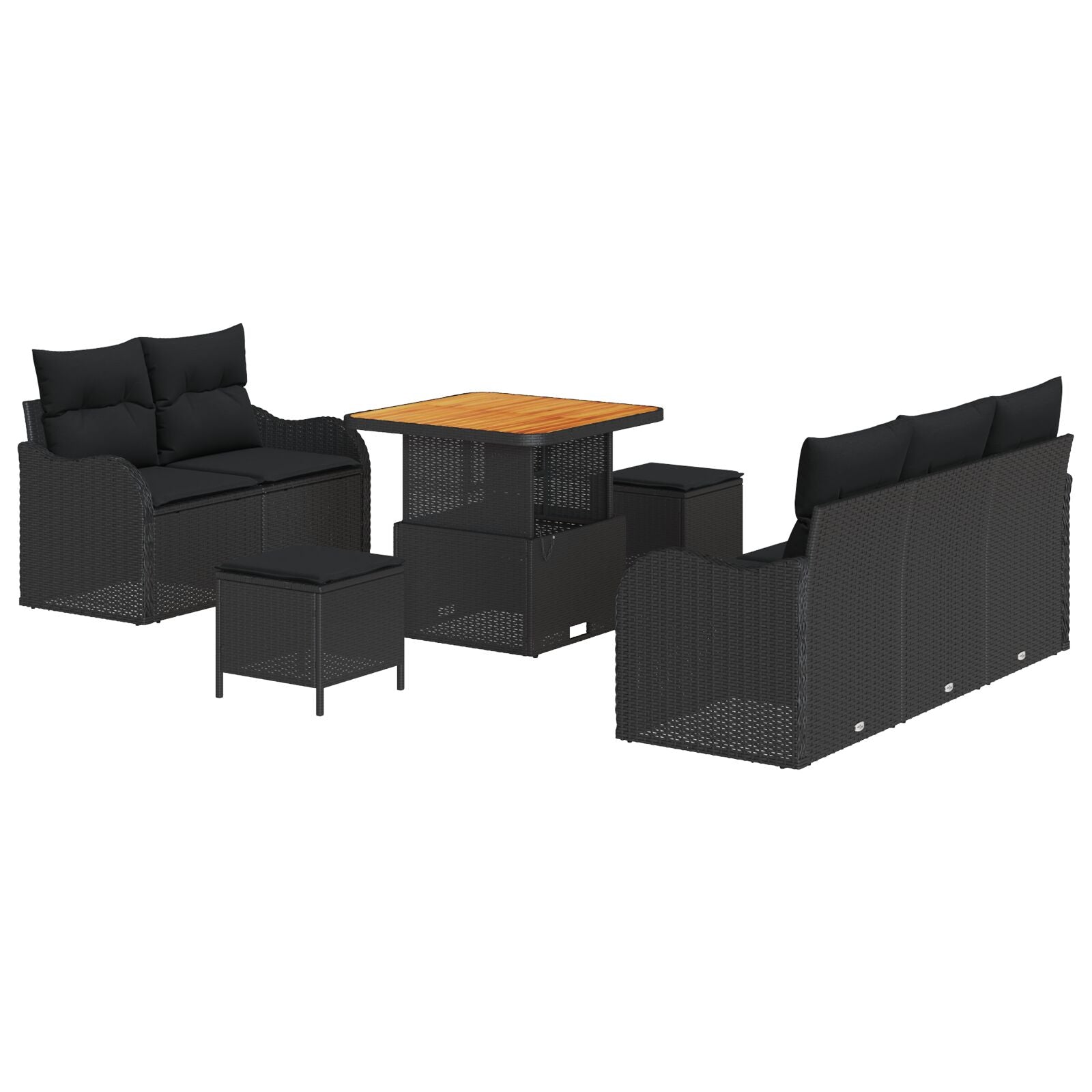 8 Piece Garden Sofa Set with Cushions Black Poly Rattan Acacia, vidaXL 2-Seater Garden Sofa with Cushions Black Poly Rattan, vidaXL 3 Piece Garden Dining Set with Cushions Black Poly Rattan Acacia