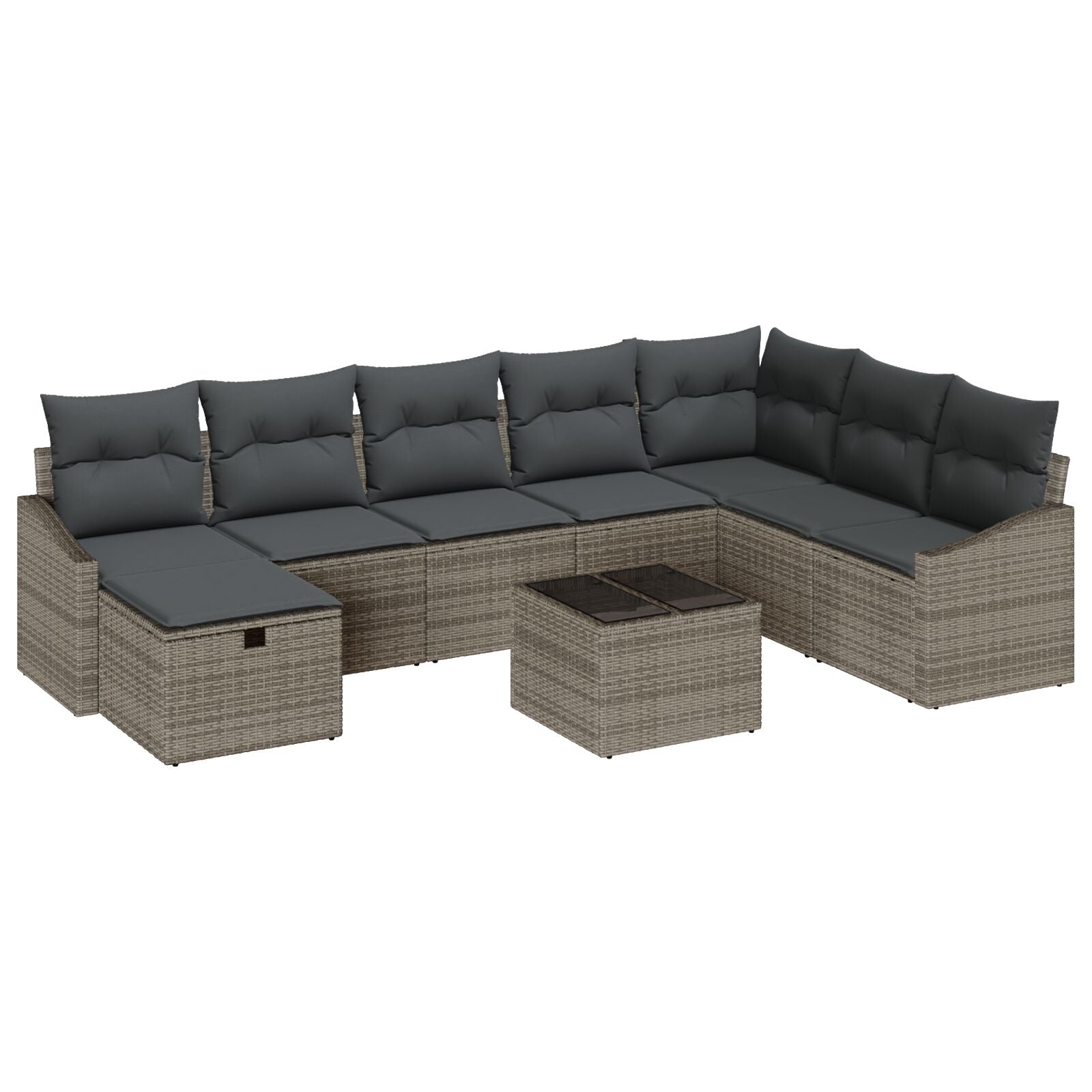 9 Piece Garden Sofa Set with Cushions Grey Poly Rattan