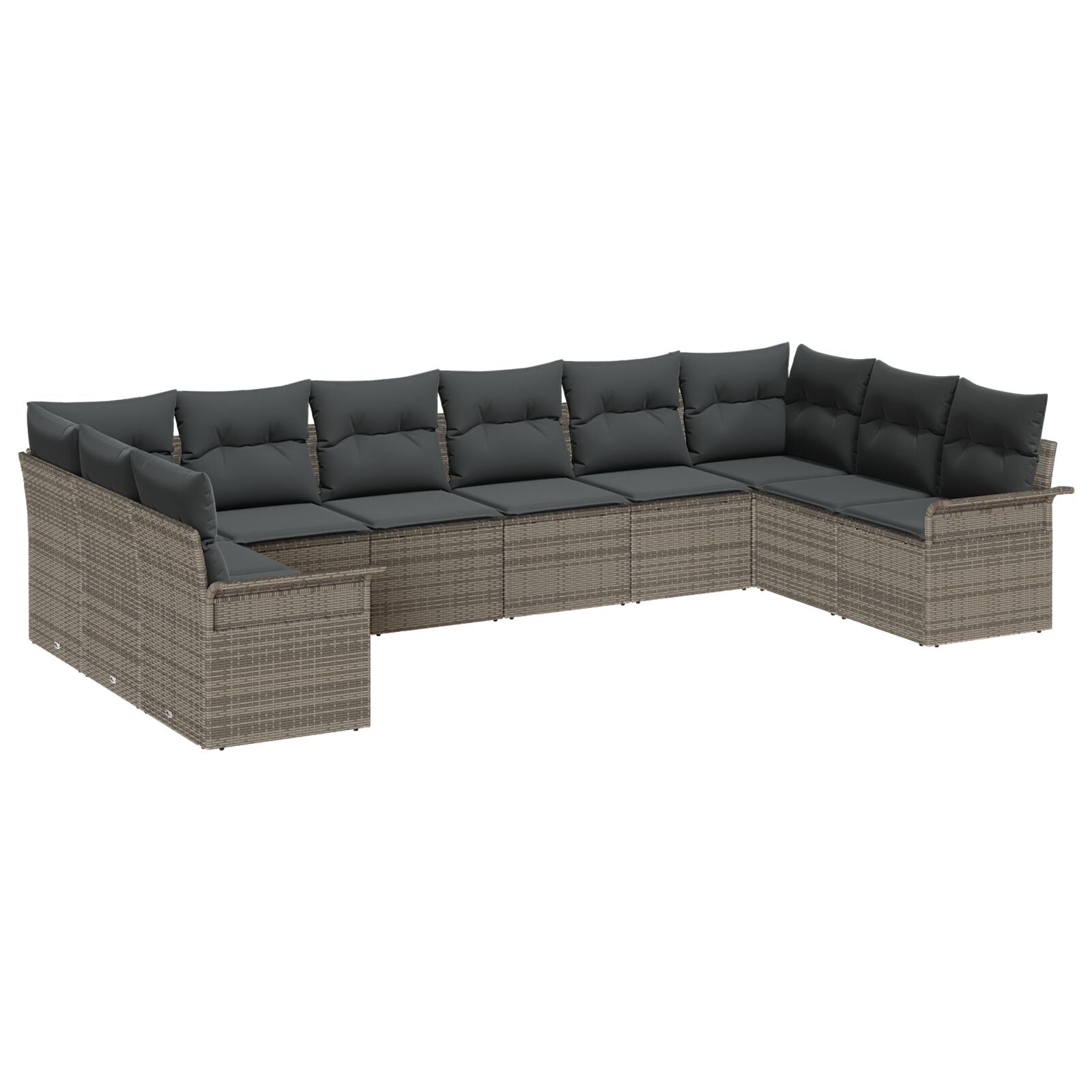 10 Piece Garden Sofa Set with Cushions Grey Poly Rattan