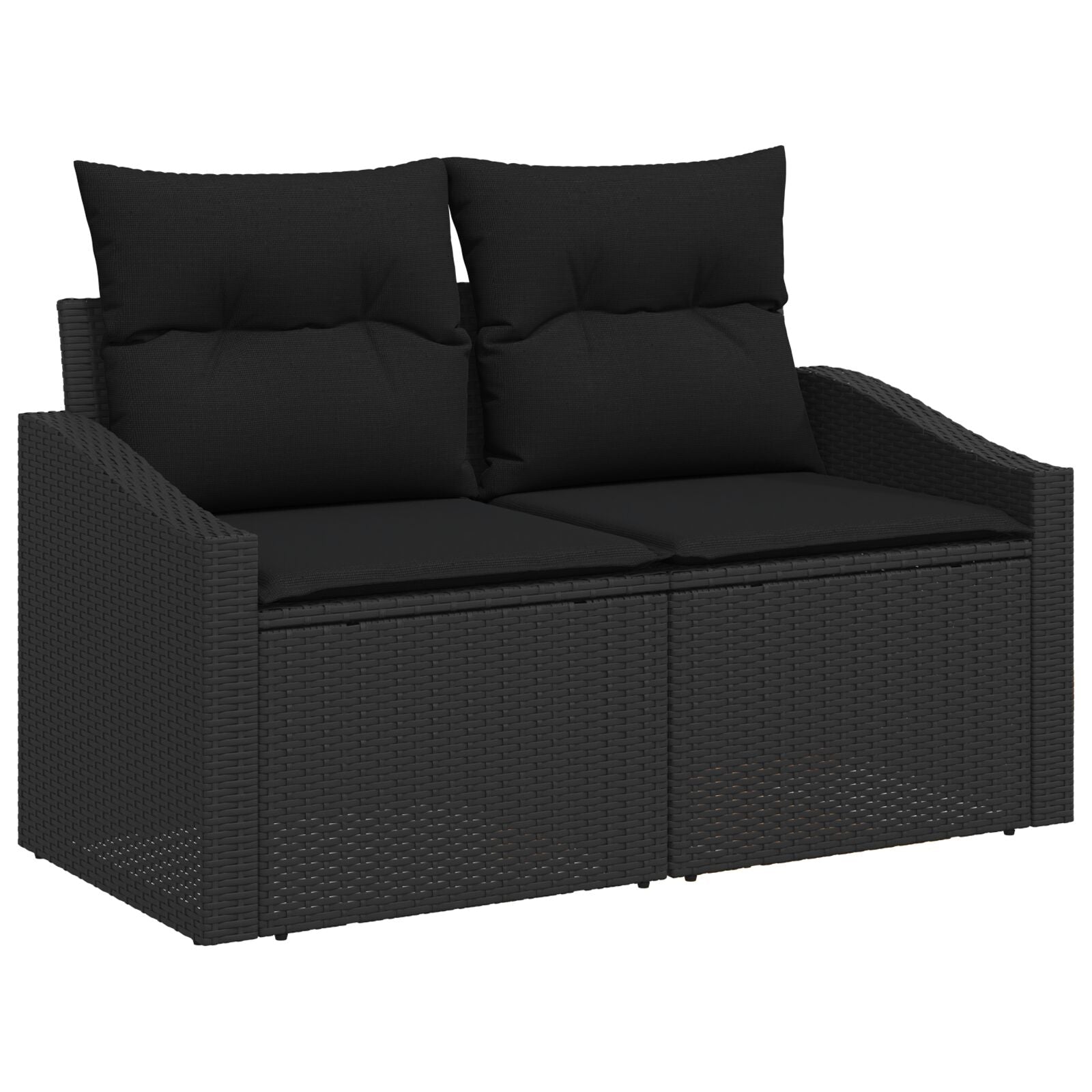 7 Piece Garden Sofa Set with Cushions Black Poly Rattan