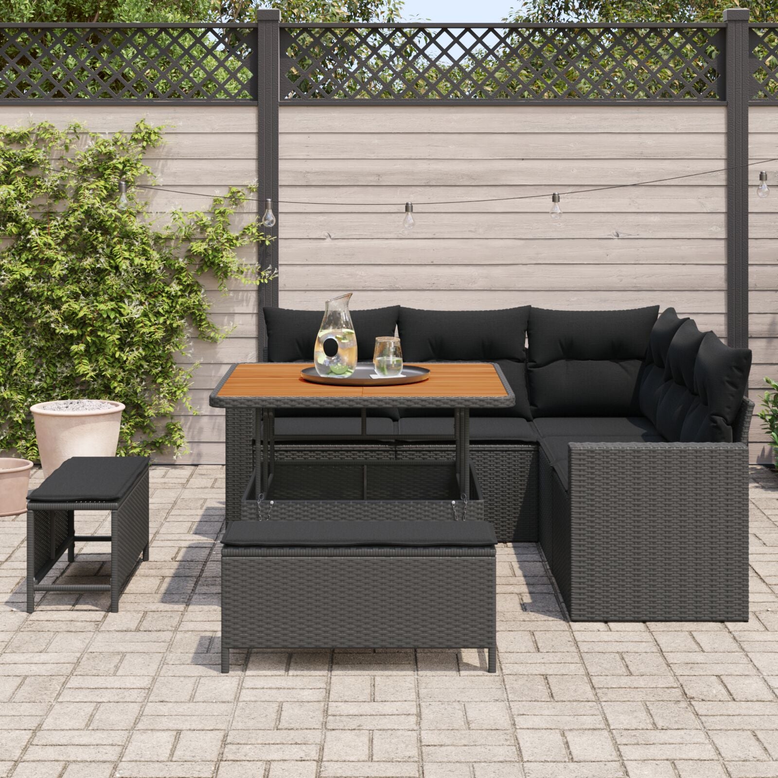 8 Piece Garden Sofa Set with Cushions Black Poly Rattan Acacia, vidaXL 3 Piece Garden Dining Set with Cushions Black Poly Rattan Acacia