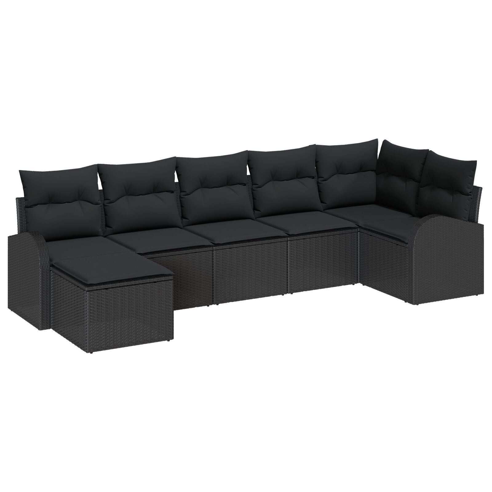 Garden Sofa Set 7 Piece Set Black Poly Rattan Outdoor Sofa
