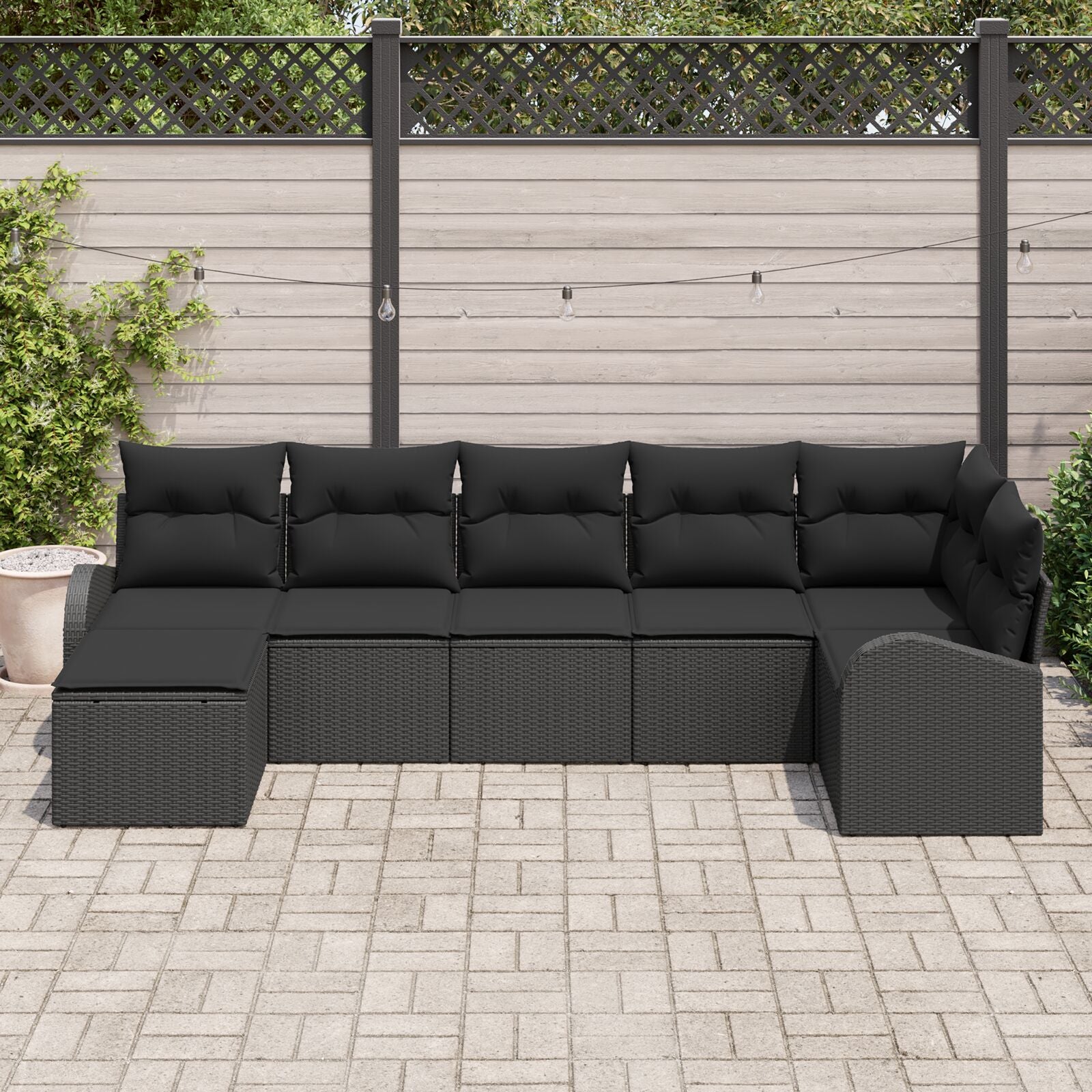 Garden Sofa Set 7 Piece Set Black Poly Rattan Outdoor Sofa