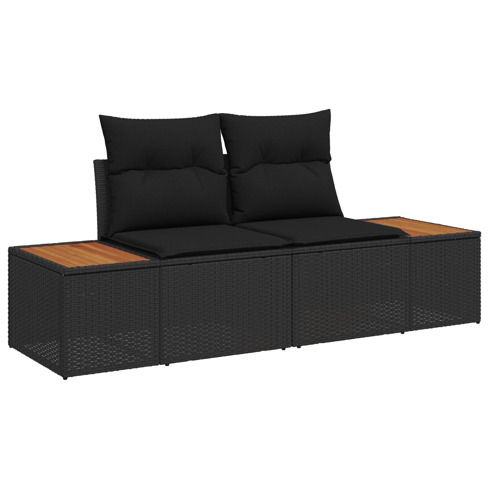 2-Seater Garden Sofa with Storage & Cushions Black Poly Rattan