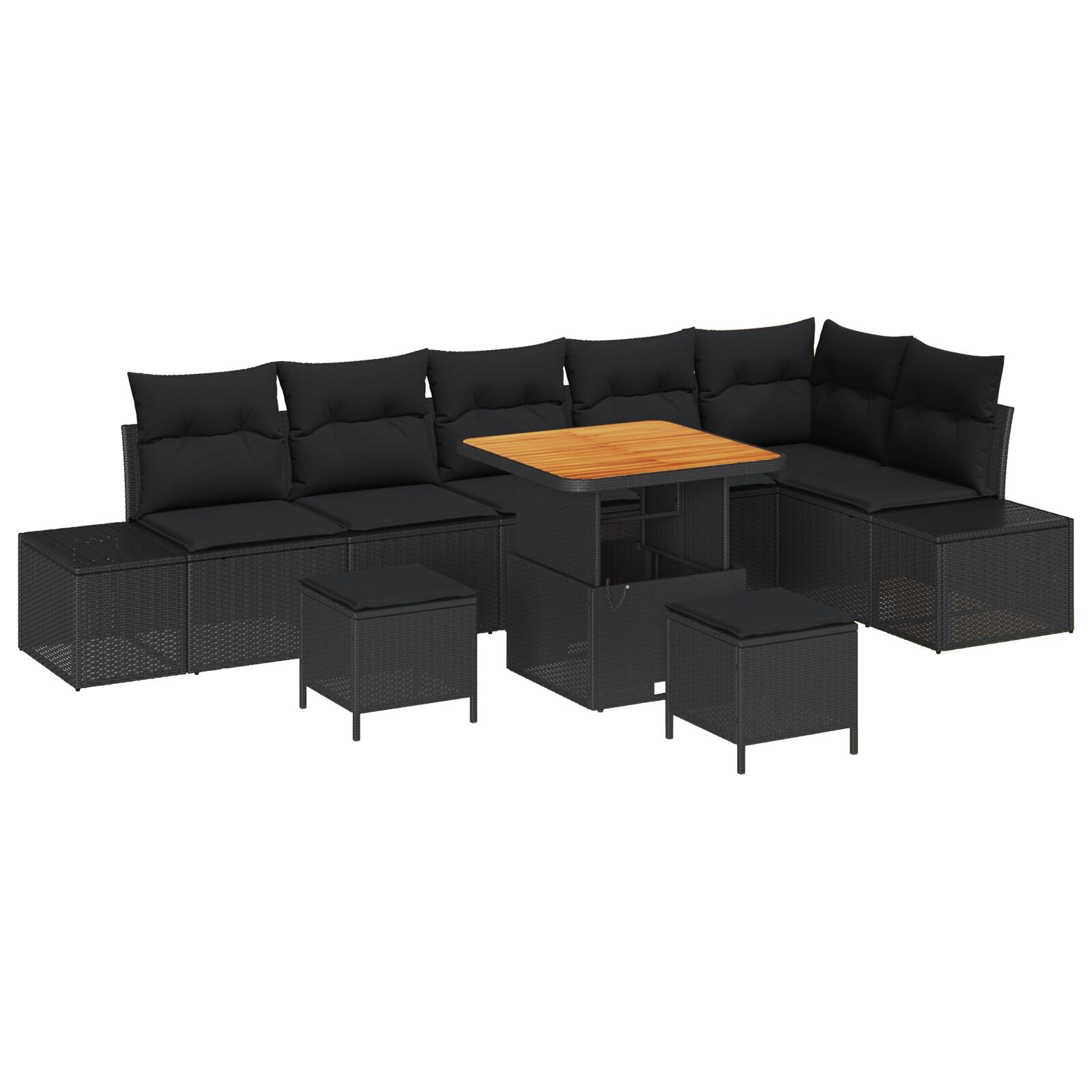 9 Piece Garden Sofa Set with Cushions Black Poly Rattan Acacia, vidaXL 2-Seater Garden Sofa with Cushions Black Poly Rattan, vidaXL 3 Piece Garden Dining Set with Cushions Black Poly Rattan Acacia