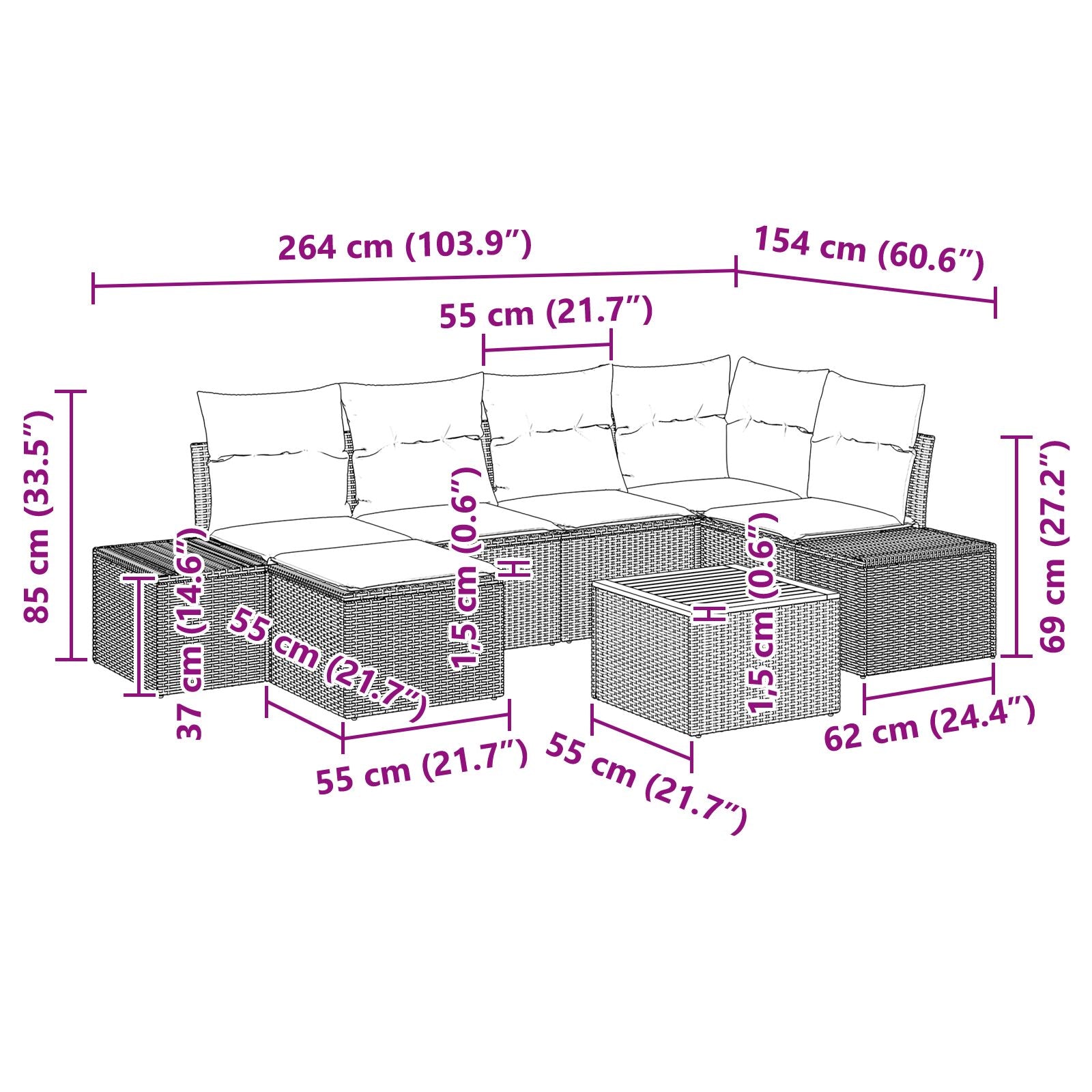 7 Piece Garden Sofa Set with Cushions Black Poly Rattan Acacia