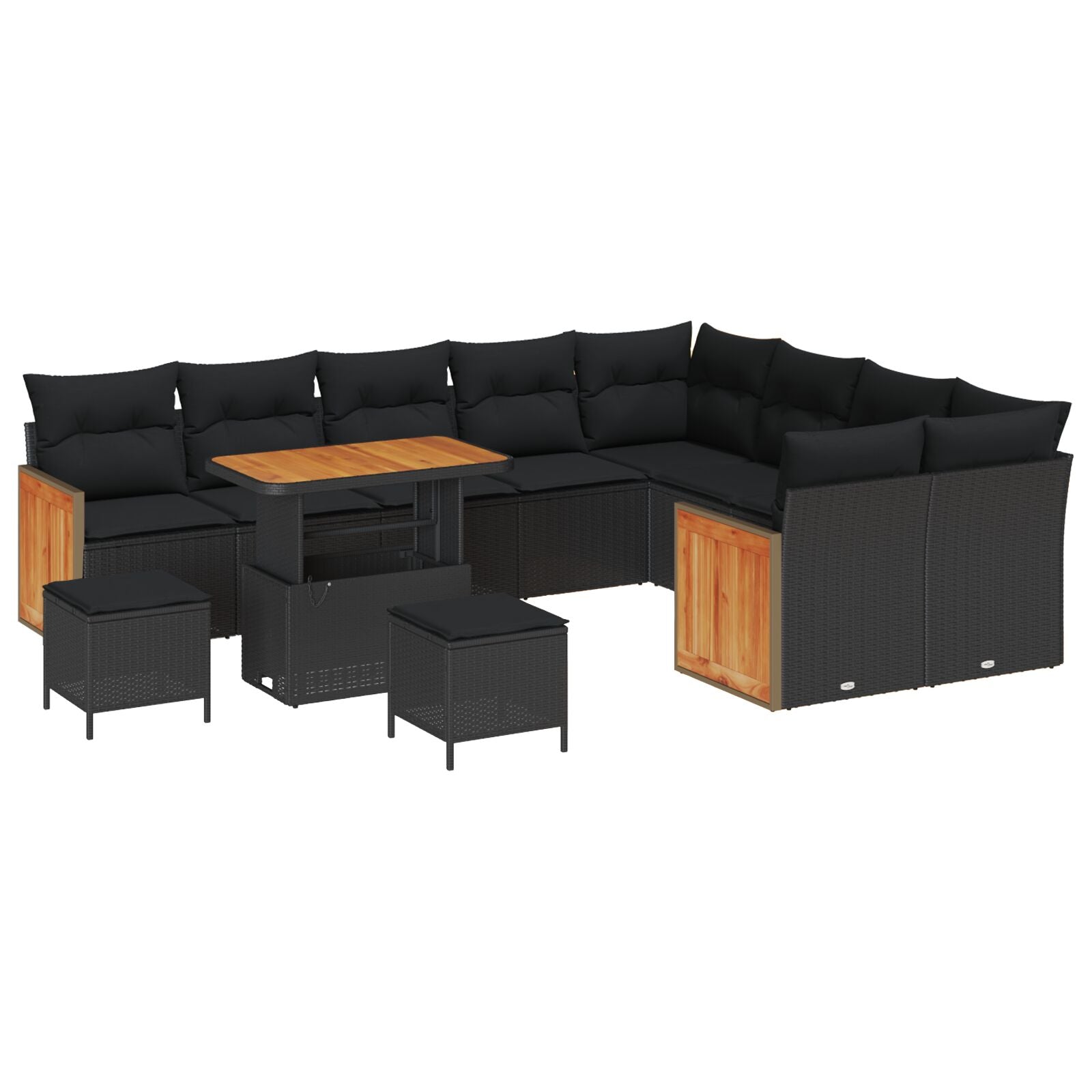 12 Piece Garden Sofa Set with Cushions Black Poly Rattan Acacia, vidaXL 3 Piece Garden Dining Set with Cushions Black Poly Rattan Acacia