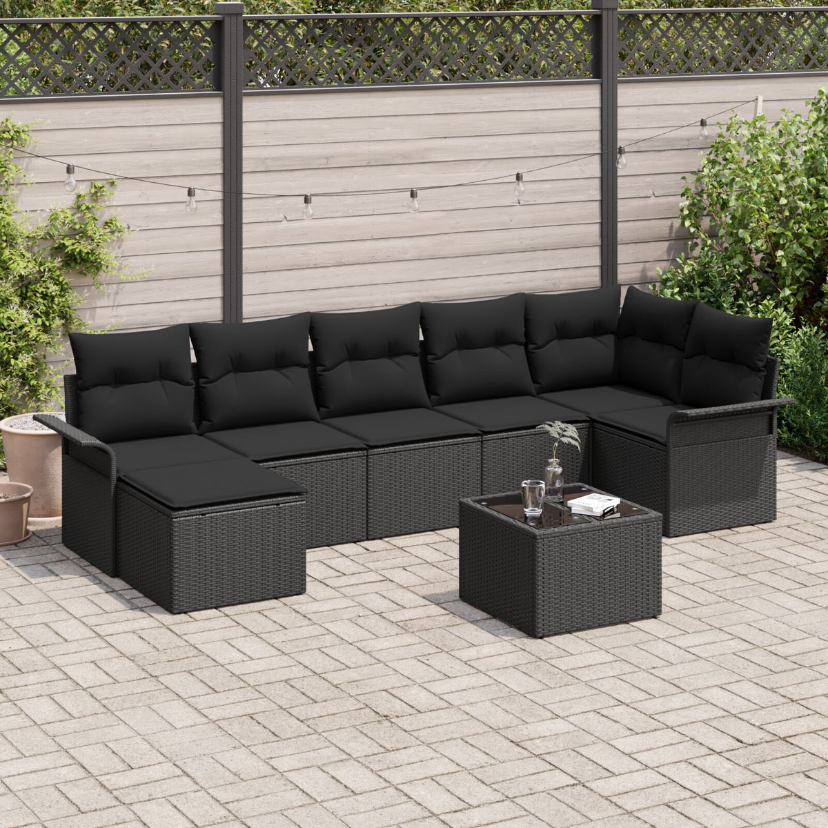 8 Piece Garden Sofa Set with Cushions Beige Poly Rattan