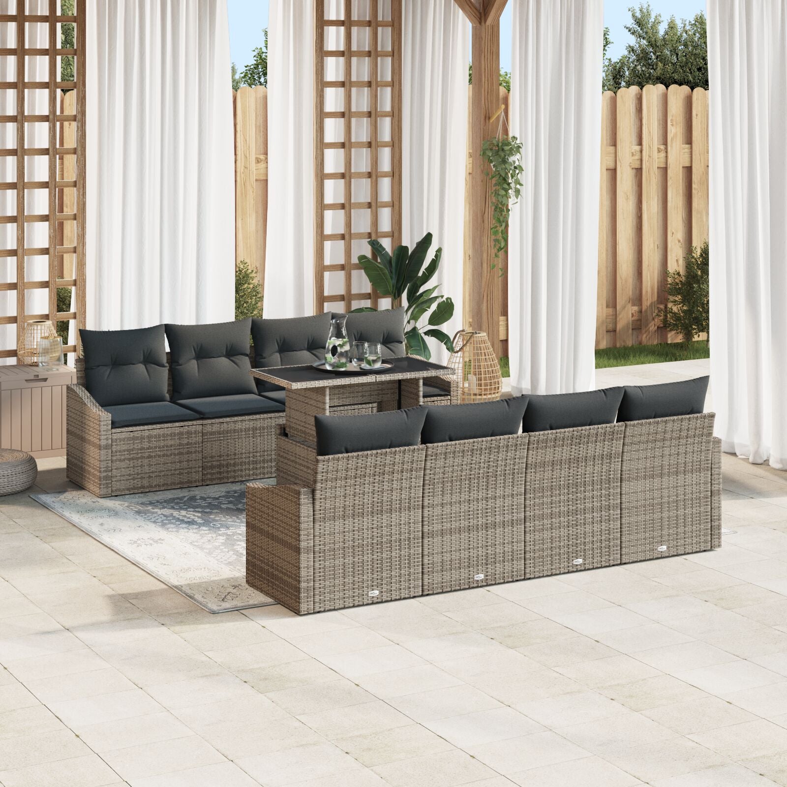 7 Piece Garden Sofa Set with Cushions Grey Poly Rattan