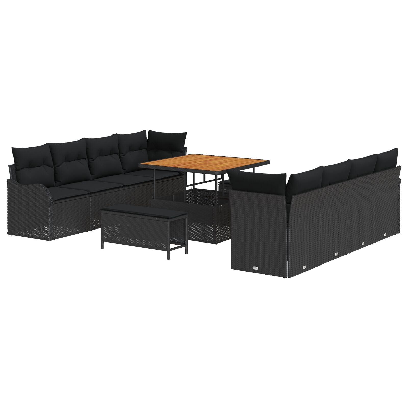 11 Piece Garden Sofa Set with Cushions Black Poly Rattan Acacia, vidaXL 2-Seater Garden Sofa with Cushions Black Poly Rattan, vidaXL 3 Piece Garden Dining Set with Cushions Black Poly Rattan Acacia
